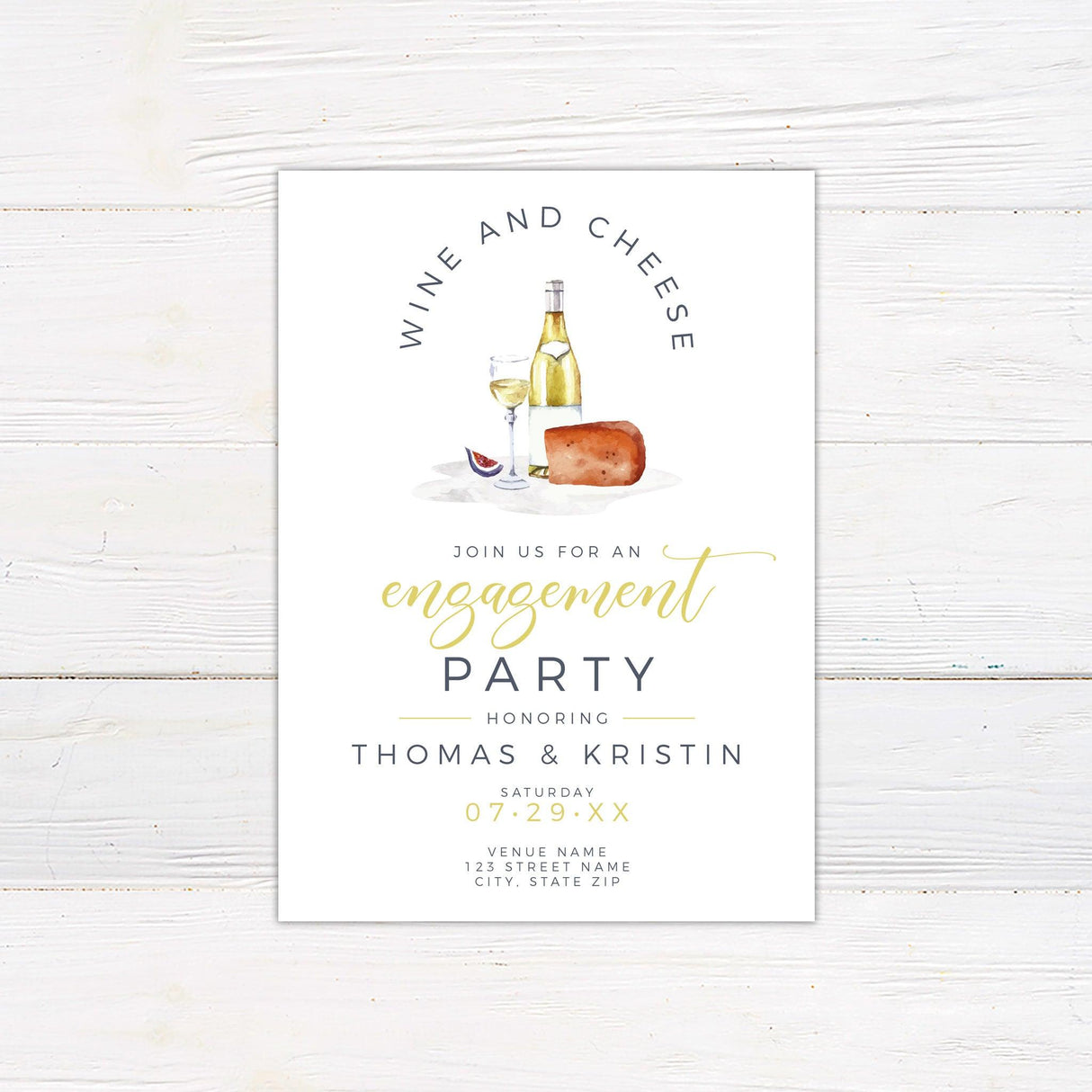 White Wine and Cheese Engagement Invitation - goprintplus