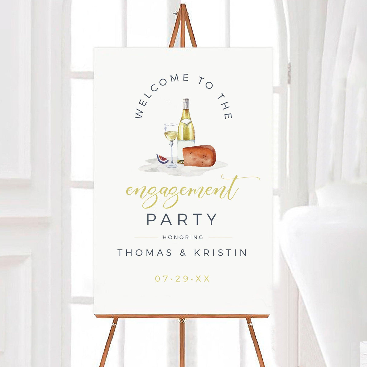 White Wine and Cheese Engagement Invitation - goprintplus