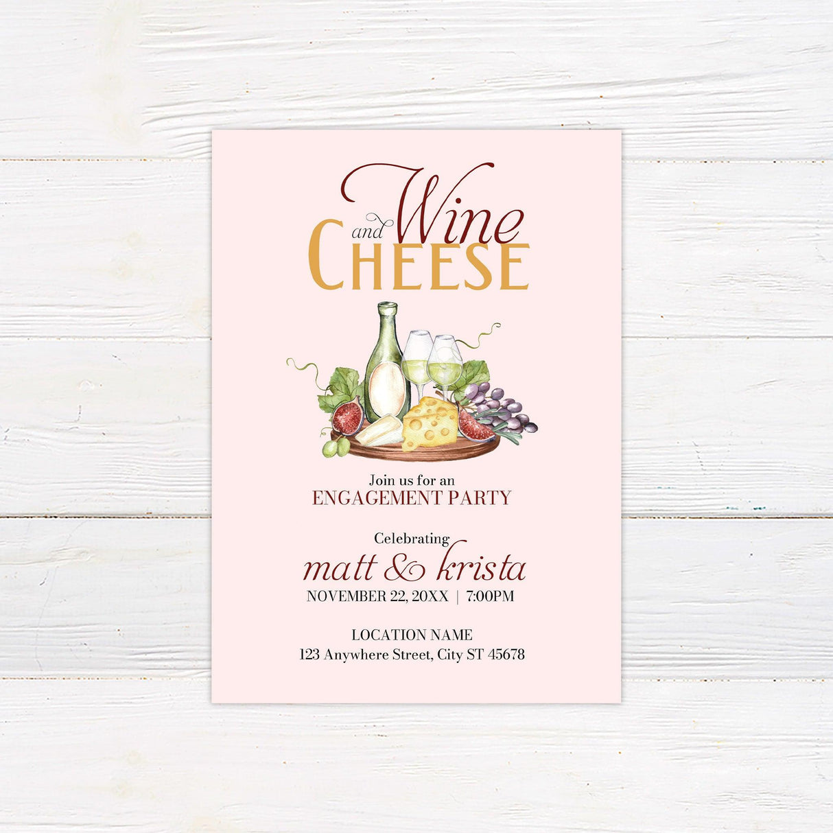 Wine and Cheese Engagement Invitation - goprintplus