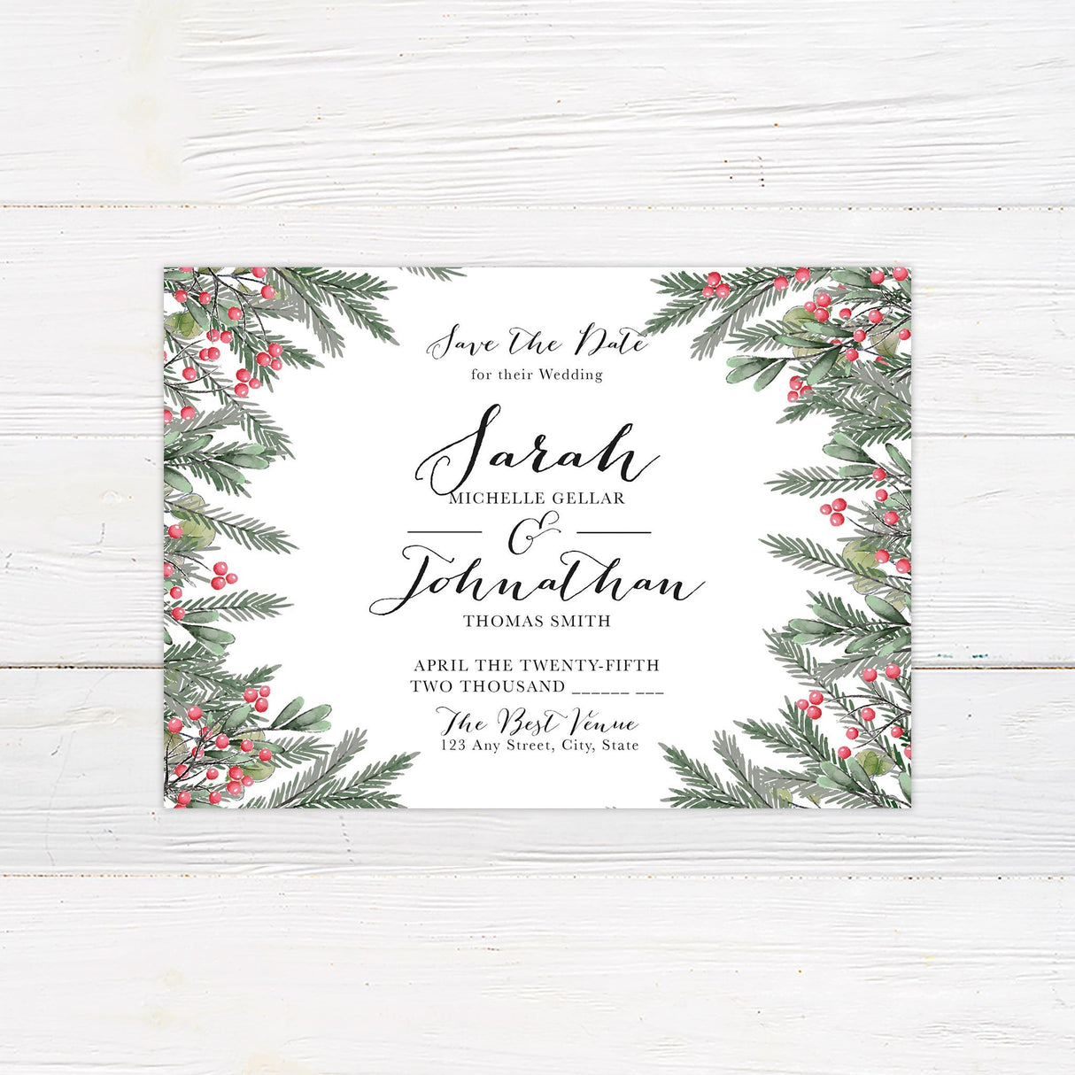 Winter Berry Botanical Save The Date - goprintplus