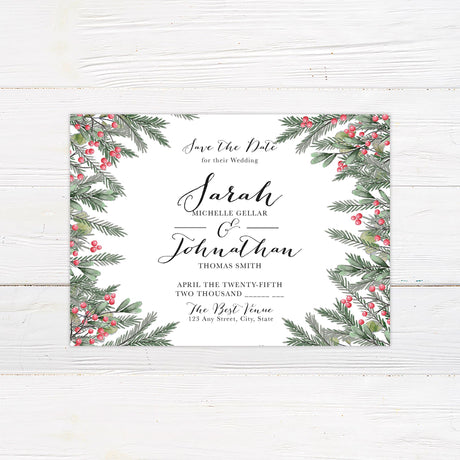 Winter Berry Botanical Save The Date - goprintplus