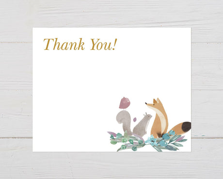 Woodland Watercolor Animals Thank You Card - goprintplus