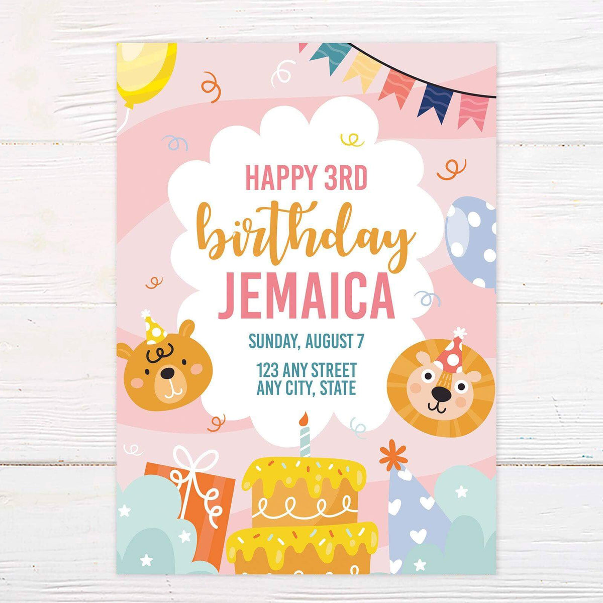 Zoo Animal Girl Safari Birthday Invite – Go Print Plus