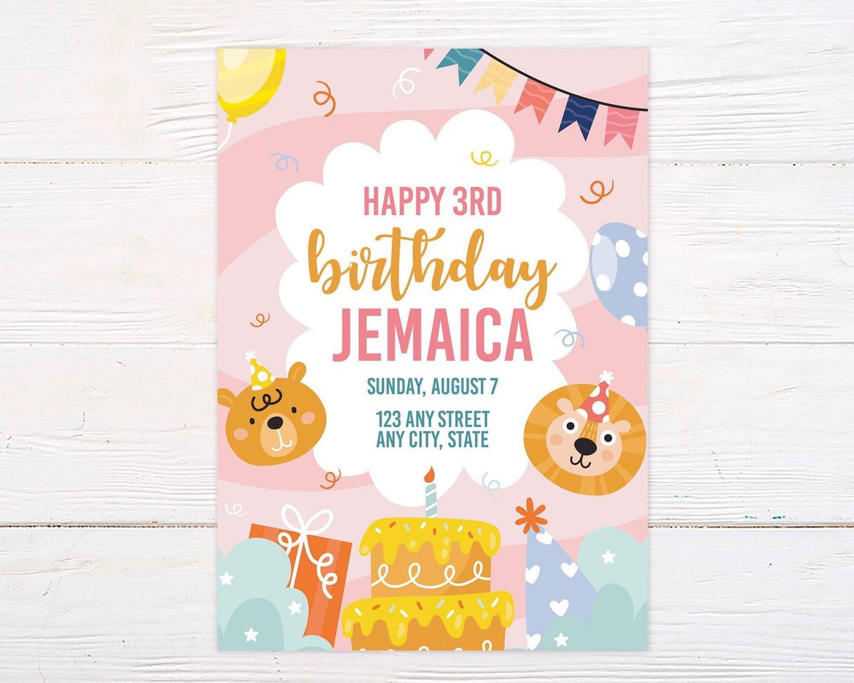 Zoo Animal Girl Invitation - goprintplus