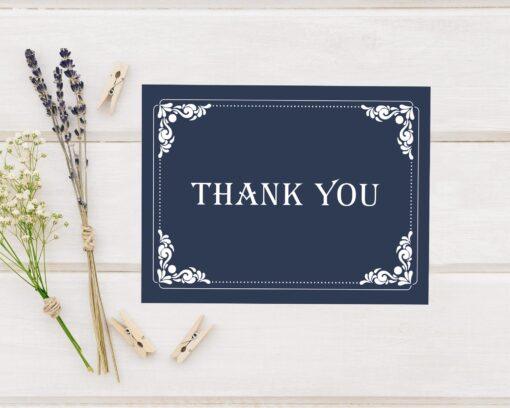 Navy Scroll Thank You Card - goprintplus