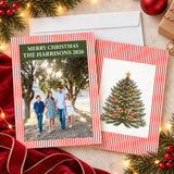 Vintage Striped Christmas Tree Personalized Photo Card