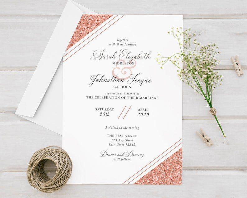 Rose Gold Glitter Wedding Invitation