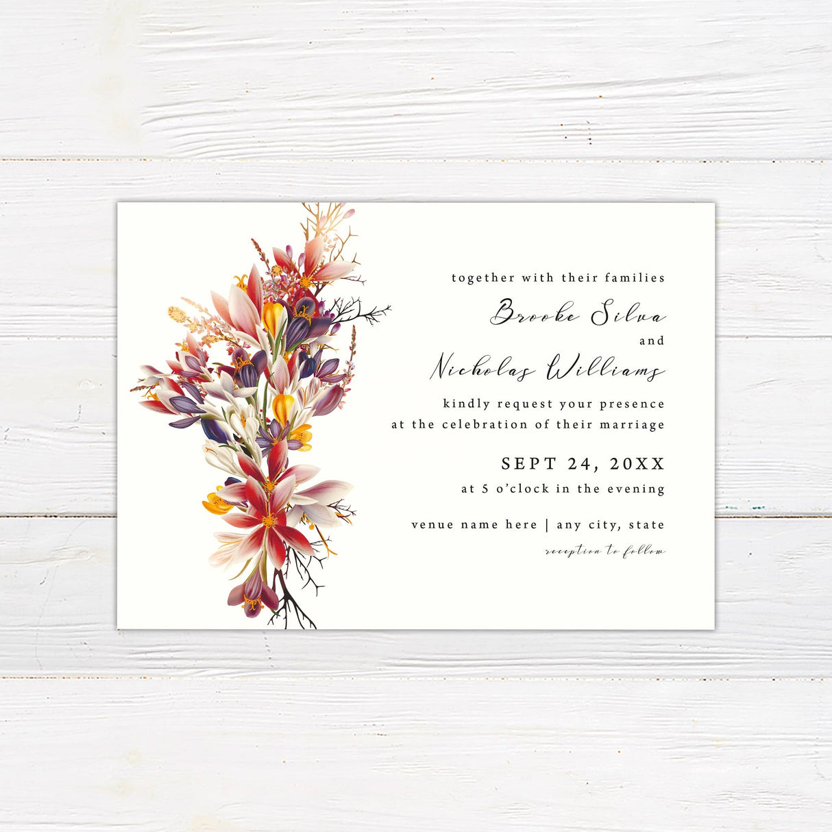 Vivid Harvest Wedding Invitation, Formal Wedding Invitation, Floral Invitation, Autumn Invitation, Printed Wedding Invitations, Fall Wedding