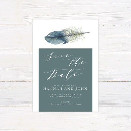 Lone Feather Wedding Invitation, Formal Wedding Invitation, Bohemian Invitation, Rustic Invitation, Printed Wedding Invitations