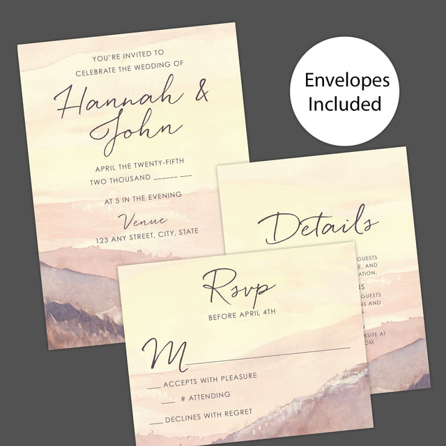 Sunset Landscape Wedding Invitation, Formal Wedding Invitation, Scenic Invitation, Nature Invitation, Printed Wedding Invitations