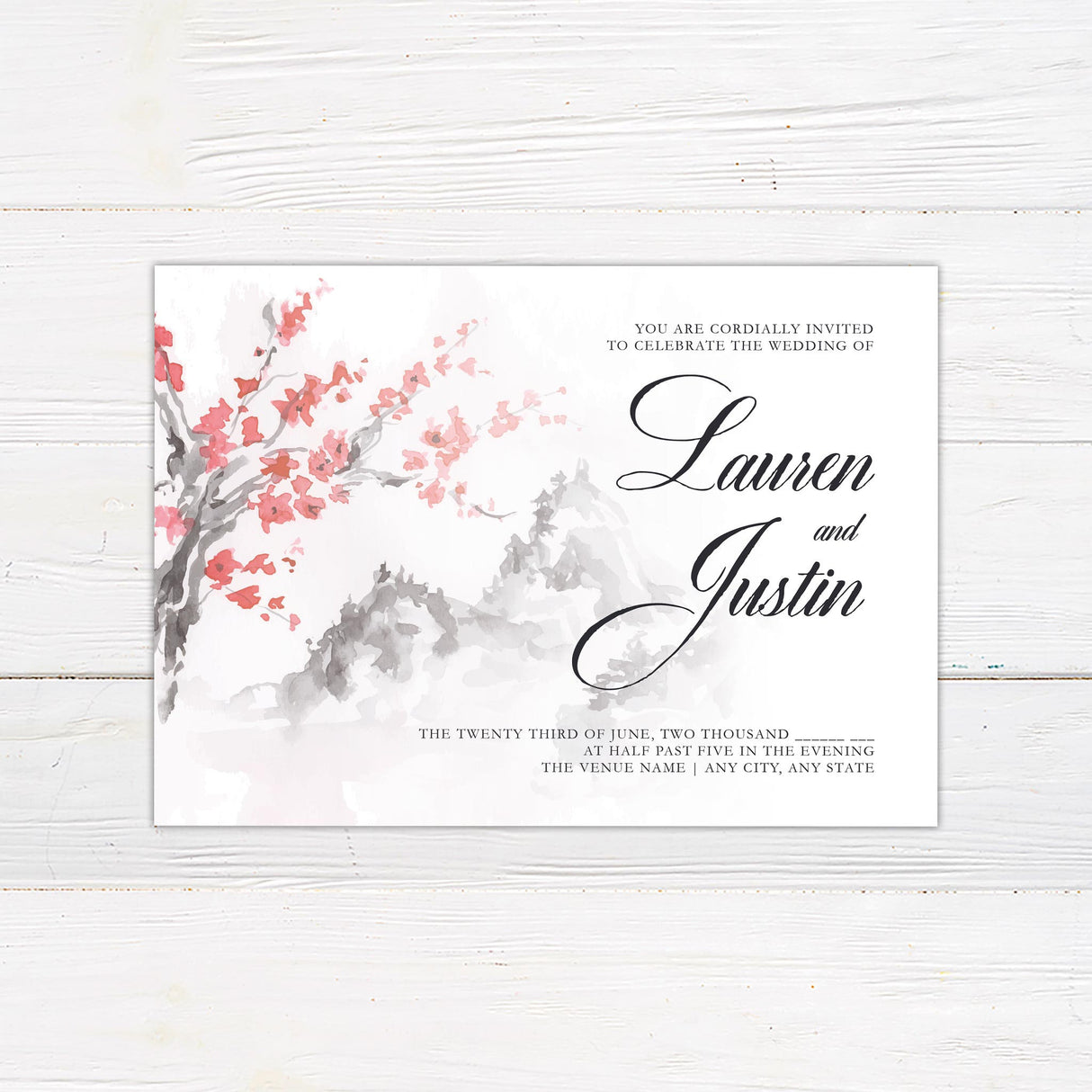 Serene Mountainside Wedding Invitation, Formal Wedding Invitation, Scenic Invitation, Nature Invitation, Printed Wedding Invitations