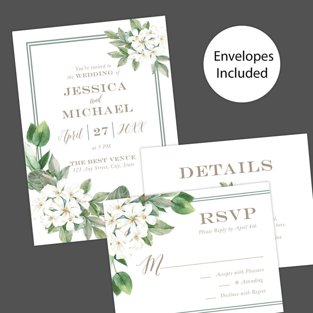 Southern Belle Wedding Invitation, Formal Wedding Invitation, Floral Invitation, Botanical Invitation, Printed Wedding Invitations