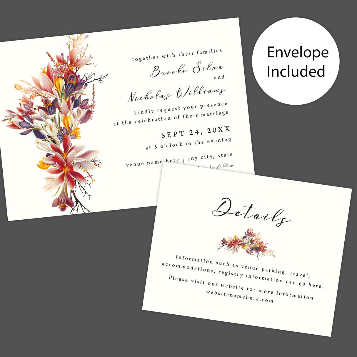 Vivid Harvest Wedding Invitation, Formal Wedding Invitation, Floral Invitation, Autumn Invitation, Printed Wedding Invitations, Fall Wedding