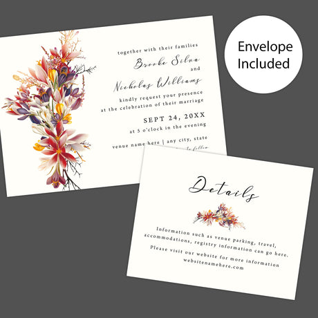 Vivid Harvest Wedding Invitation, Formal Wedding Invitation, Floral Invitation, Autumn Invitation, Printed Wedding Invitations, Fall Wedding