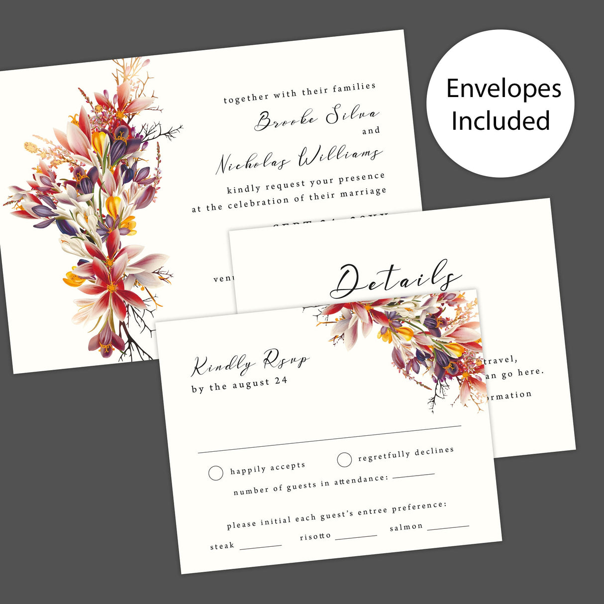 Vivid Harvest Wedding Invitation, Formal Wedding Invitation, Floral Invitation, Autumn Invitation, Printed Wedding Invitations, Fall Wedding