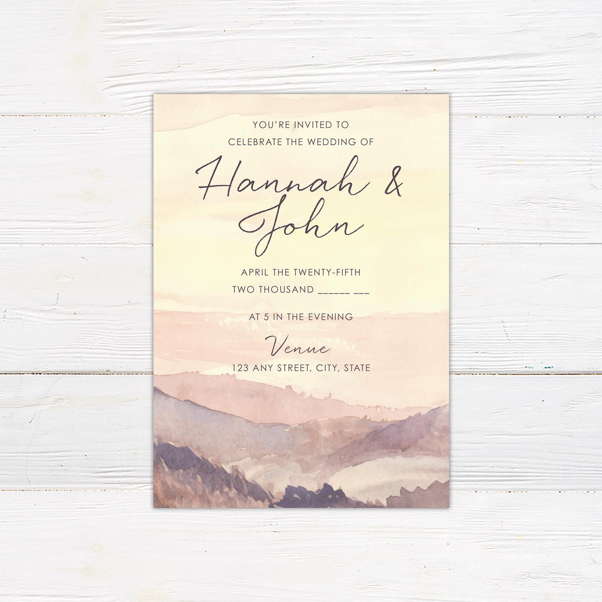 Sunset Landscape Wedding Invitation, Formal Wedding Invitation, Scenic Invitation, Nature Invitation, Printed Wedding Invitations