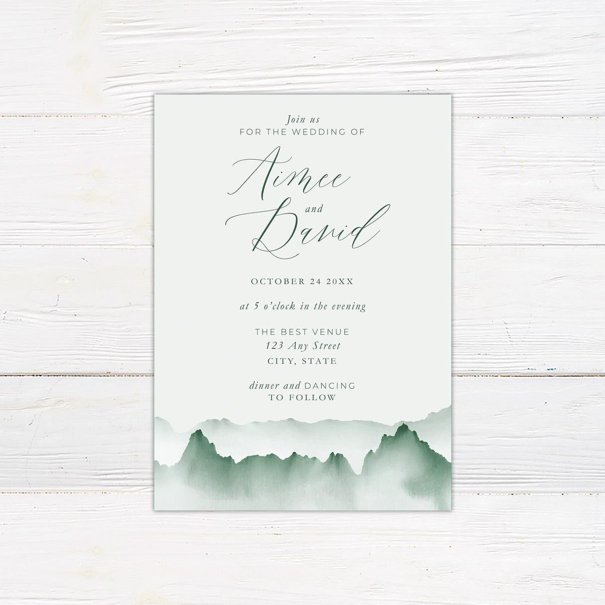 Misty Mountain Wedding Invitation, Formal Wedding Invitation, Scenic Invitation, Nature Invitation, Printed Wedding Invitations