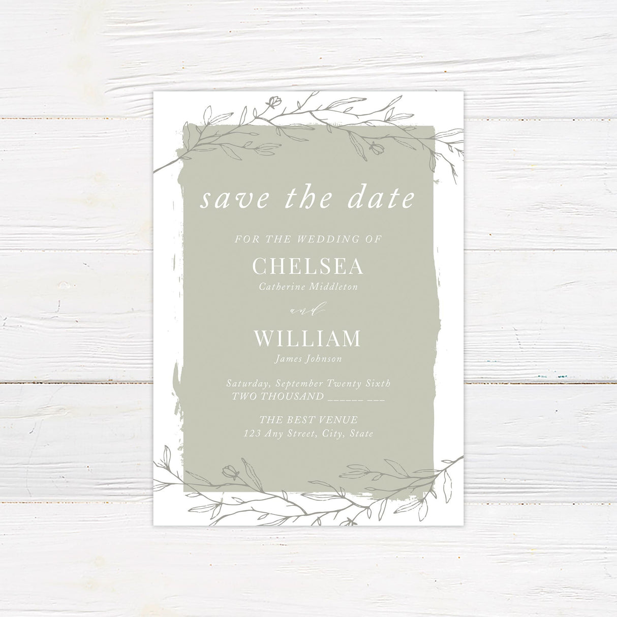 Painted Sage Wedding Invitation, Formal Wedding Invitation, Floral Invitation, Botanical Invitation, Printed Wedding Invitations