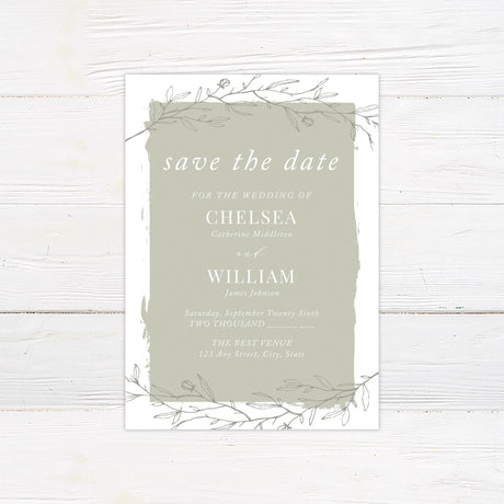 Painted Sage Wedding Invitation, Formal Wedding Invitation, Floral Invitation, Botanical Invitation, Printed Wedding Invitations