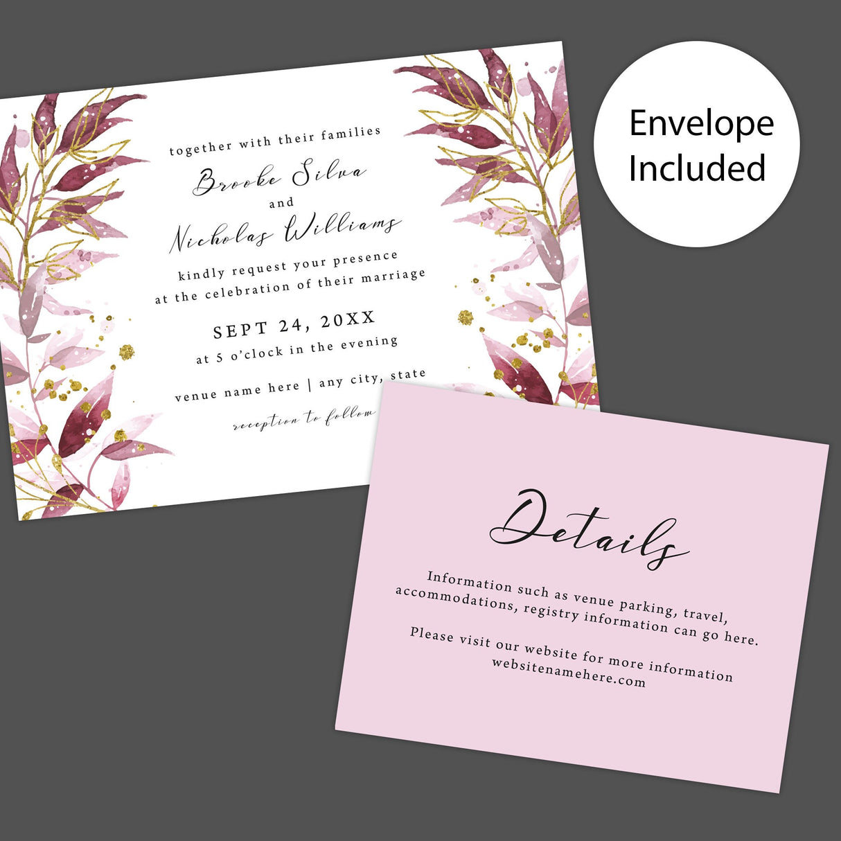 Shimmering Sprigs Wedding Invitation, Formal Wedding Invitation, Floral Invitation, Botanical Invitation, Printed Wedding Invitations