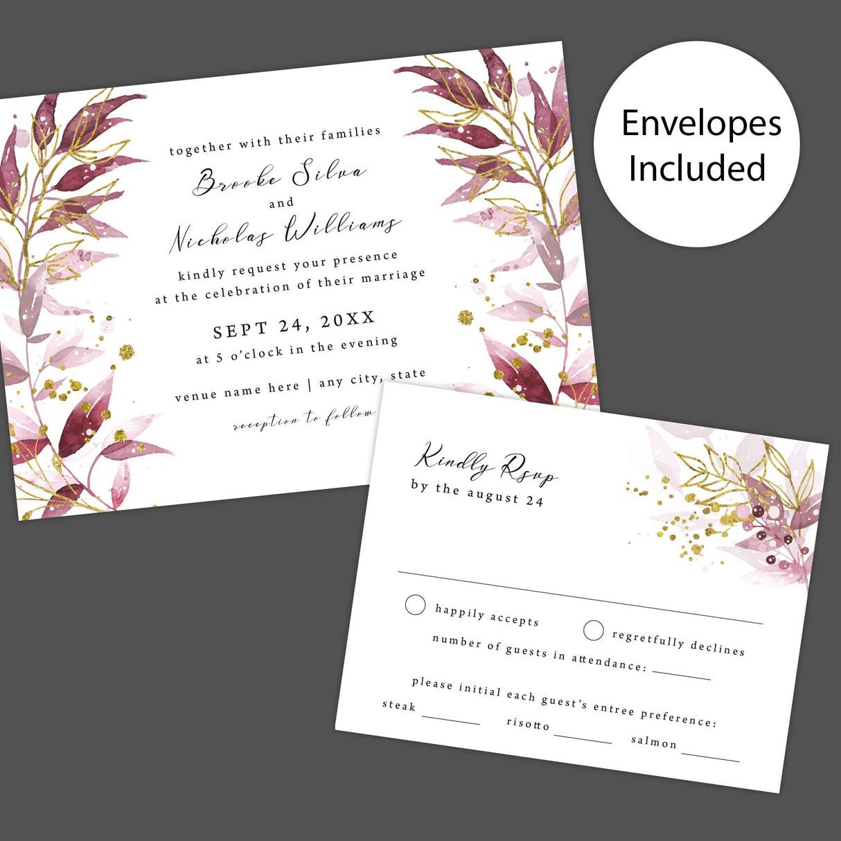 Shimmering Sprigs Wedding Invitation, Formal Wedding Invitation, Floral Invitation, Botanical Invitation, Printed Wedding Invitations