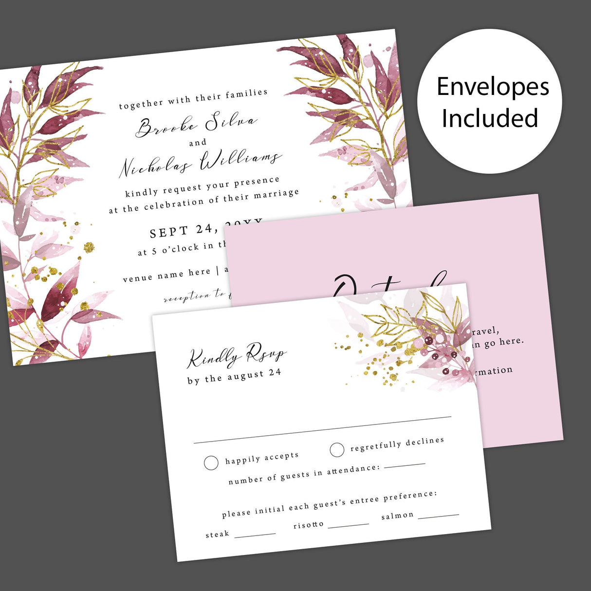 Shimmering Sprigs Wedding Invitation, Formal Wedding Invitation, Floral Invitation, Botanical Invitation, Printed Wedding Invitations